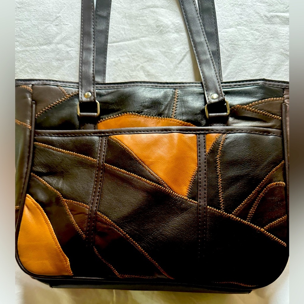 Faux leather patch work purse